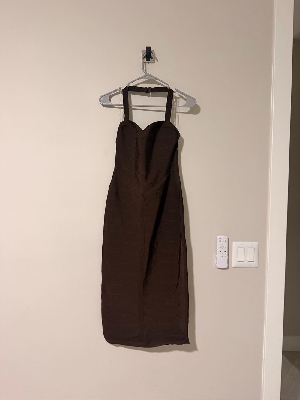 House of CB Brown The Supermodel Halter Neck Bandage Midi Dress - Picture 3 of 9
